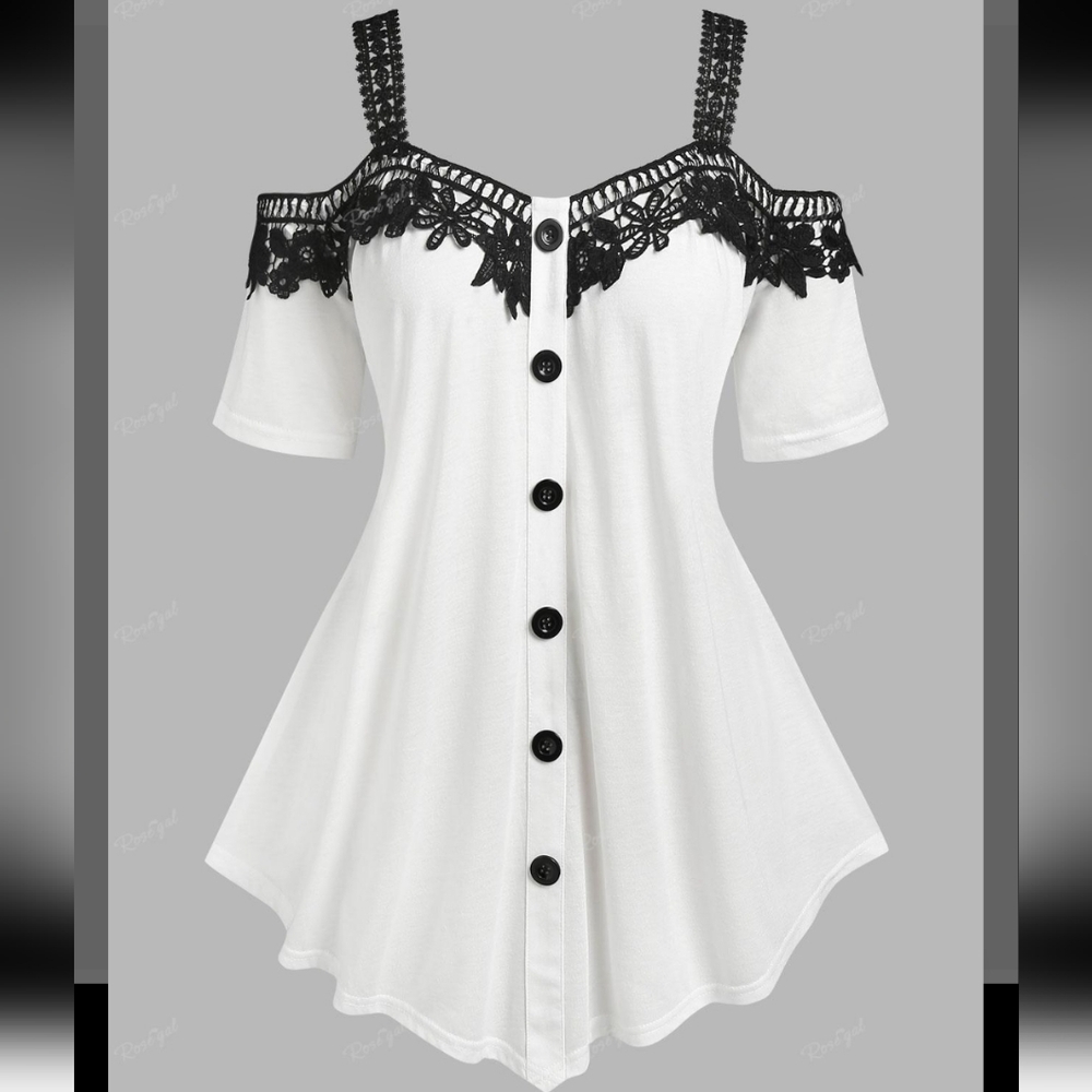 Elegant White and Black Lace Off-Shoulder Top